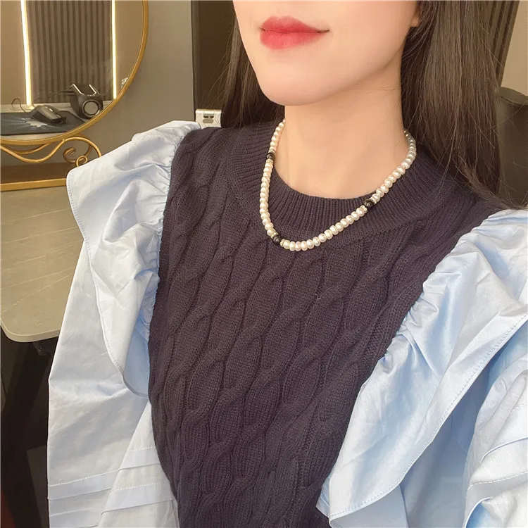 AAA Bread shape white pearls necklace sweater chain fashion jewelry