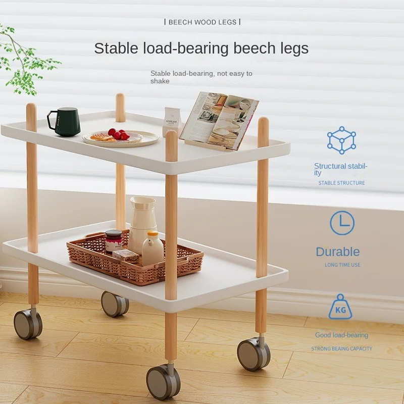 Storage Rack Small Cart Mobile Sofa Bedside Table Tea Table Bedside Minimalist Mini Solid Wood Edge Corner