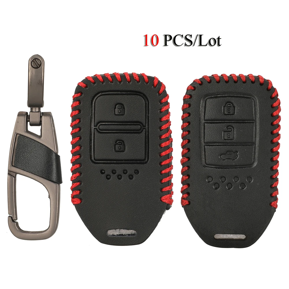 

jingyuqin 10PCS/Lot Leather Case For Honda Vezel City Civic Fit Jazz XRV HRV CRV Accord 2/3 Buttons Remote Car Key Protector