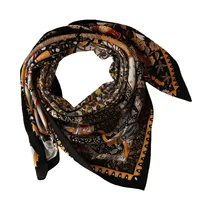 One Pin 90 * 90CM Imitation Silk Twill Square Head Wrap for Women Muslim Fashion Turban Hijab