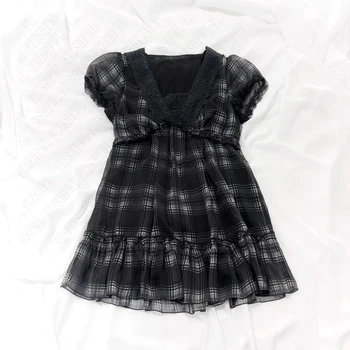Classic Punk Plaid Shirts Soft Women Harajuku Y2K Tee Aesthetic Fashion Casual Lace Clothing Vintage Goth Tide Personality Tops 1