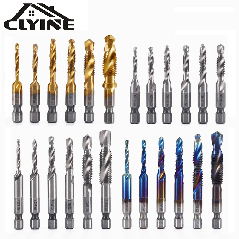 

Tap Drill Titanium Plated Hex Shank HSS Screw Machine Compound Hand Tools M3 M4 M5 M6 M8 M10 Metric Thread Tap Drill Bits Set