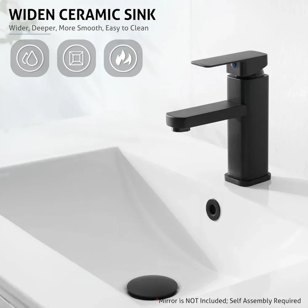30" Bathroom Vanities Cabinet with Sink Combo Set, Undermount Ceramic Sink w/Thickened Wood, Matte Black Faucet, Painted Surface 5