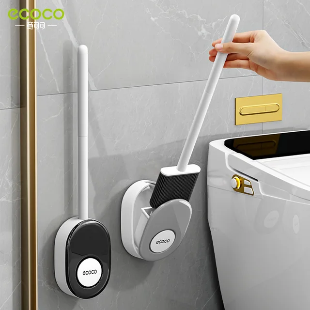 Ecoco Szilikon Wc Kefe Tartóval Műanyag Nem Fúró Falra Szerelt Lógó Mosdó Wc-Tisztító Szerszámok Kiegészítők