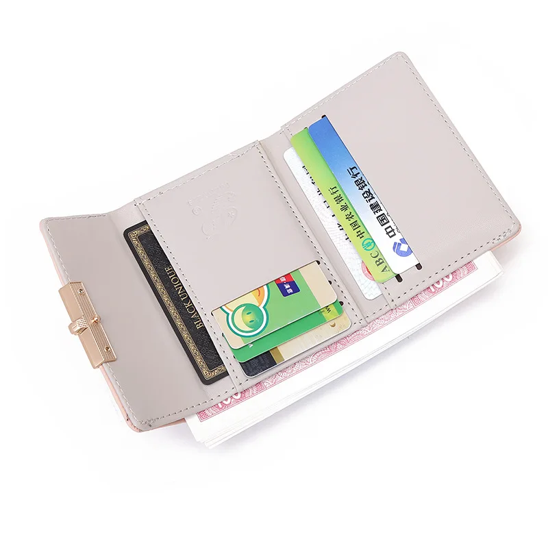 Women's Short PU Printed Buckle Student Coin Change Purse Ins ID Card Holder