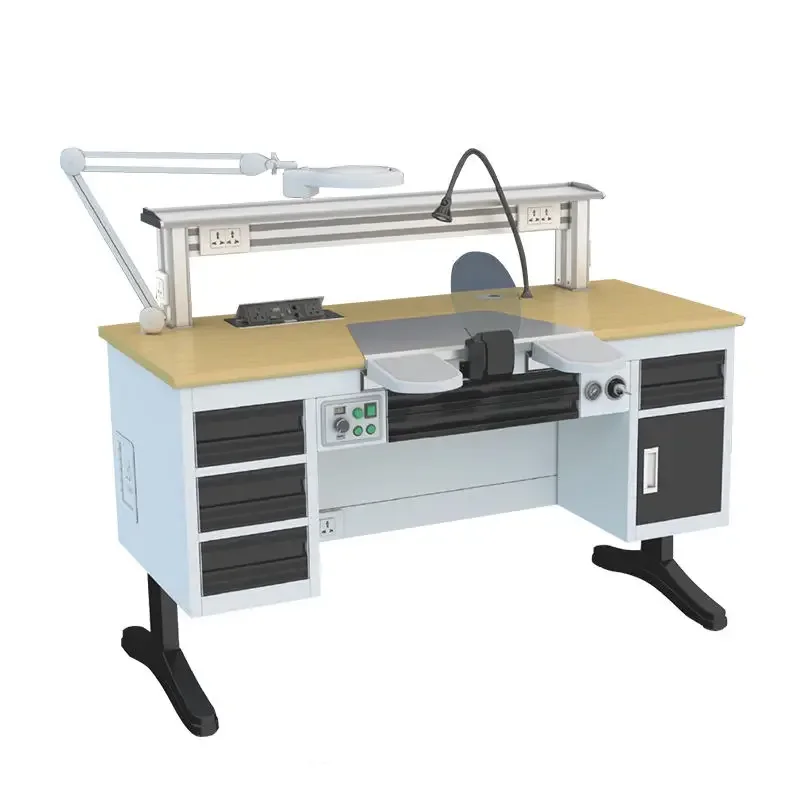 

JinGuang Customizable Dental Lab Work Bench Mechanic Working Station with Dust Collector System and LED Magnifier Lamp
