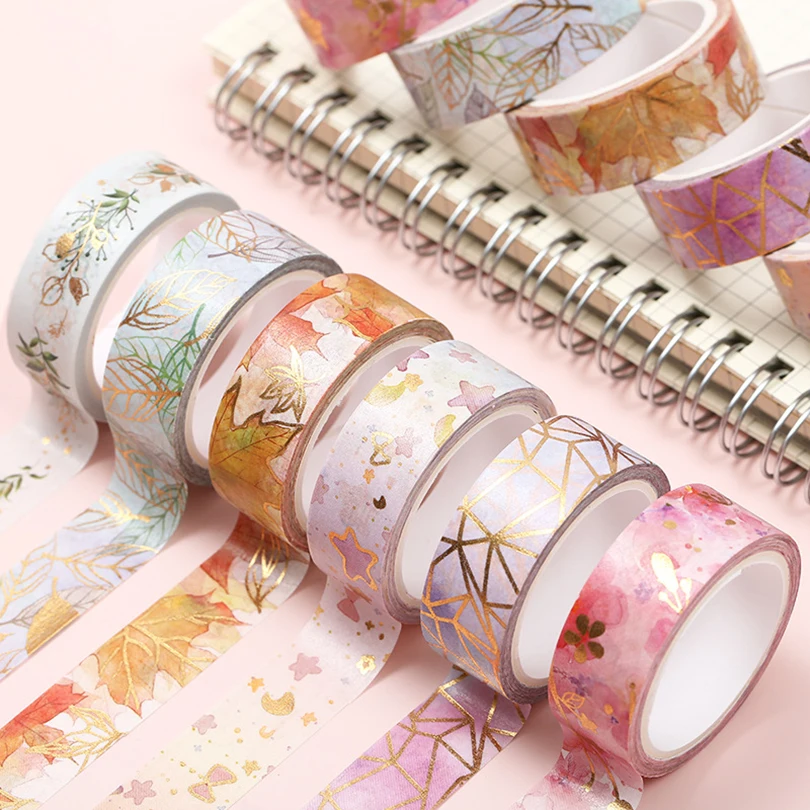 Cinta Adhesiva Decorativa Washi Tape de Papel de Aluminio Sólido Dorado 15  mm x 10 Metros Bullet Journal