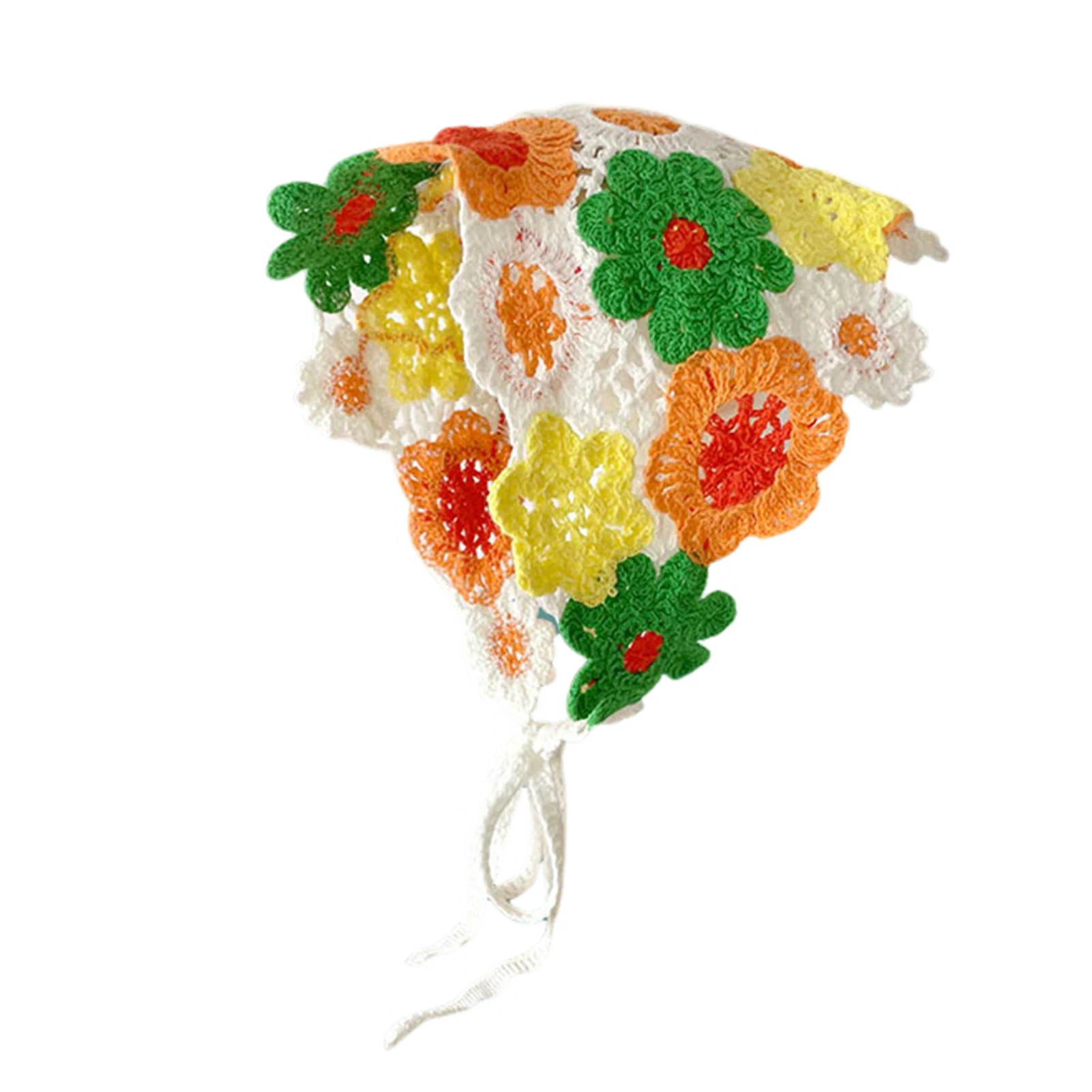 

Crochet Bandana Head Kerchief Stylish Knitted Flower Hair Scarf Head Kerchief Turban for Women and Girls
