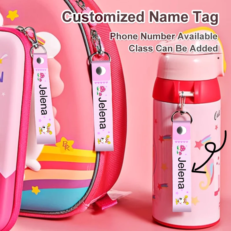 Personalized name, lanyard name, label, hook, children's ID card label, daycare water bottle name rabbit
