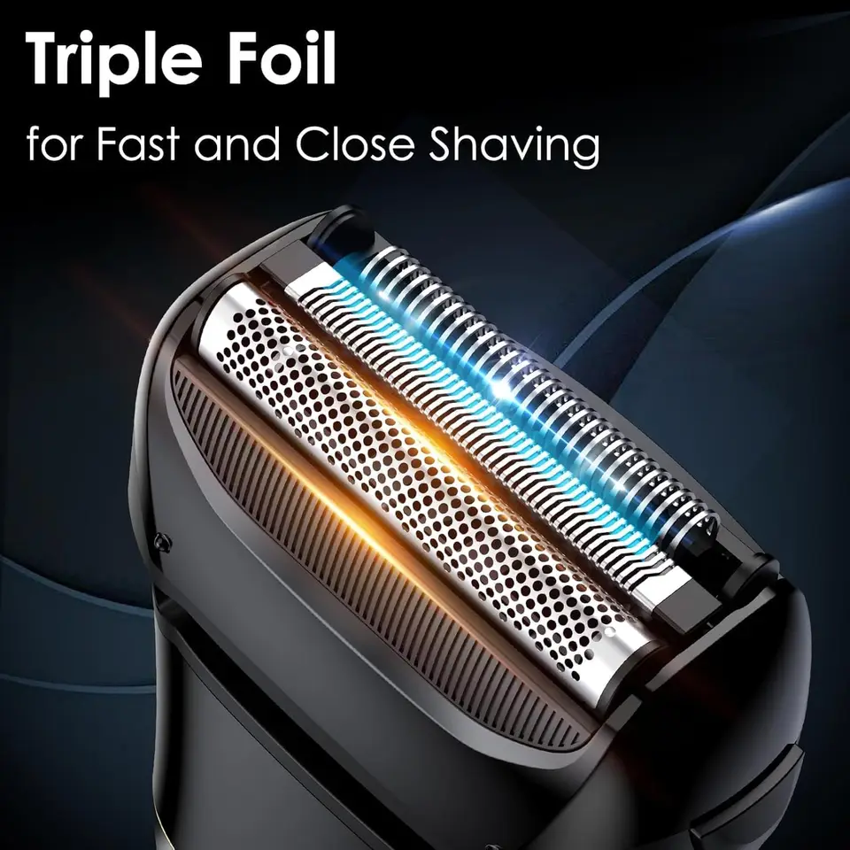 Elektrisch scheerapparaat voor mannen, draadloos, oplaadbaar, waterdicht, met foliescheermes en LED-display voor het trimmen van de baard._voghion.com