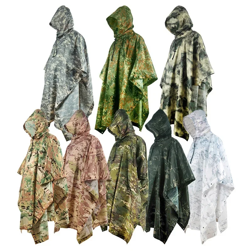 Poncho pluie camouflage avec capuche - Protection pluie pêche légère et discrète pour intempéries