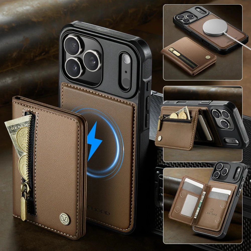Premium 2-in-1 Detachable RFID Zipper Magnetic Leather Wallet Case