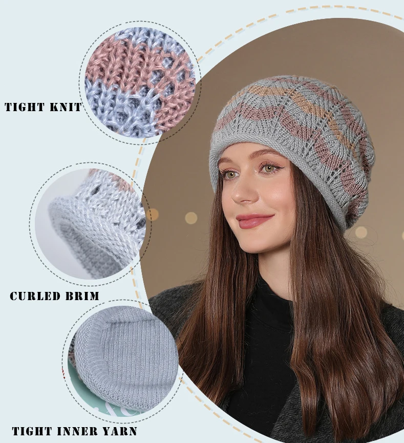 Panama Women's Winter Warmth Pile Thickened Wool Knitted Pullover Hat Big Headband Cold Protection Cap H159_voghion.com
