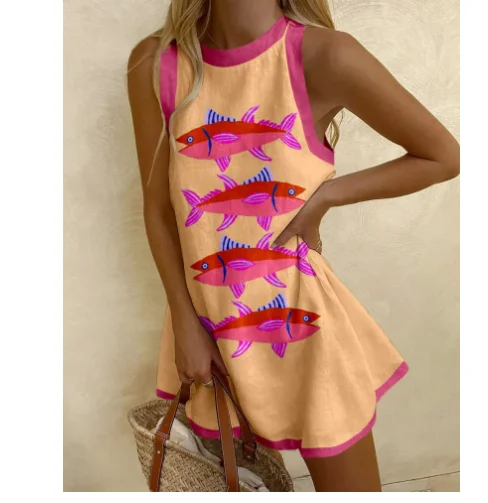 Swimming Dress For Woman Beach Outing Bikini Tunic Cover Ups Set Summer Kaftan Short Round Neck Sleeveless Shirt Ocean Cape swimsuit cover up swimsuit coverup beach dress set