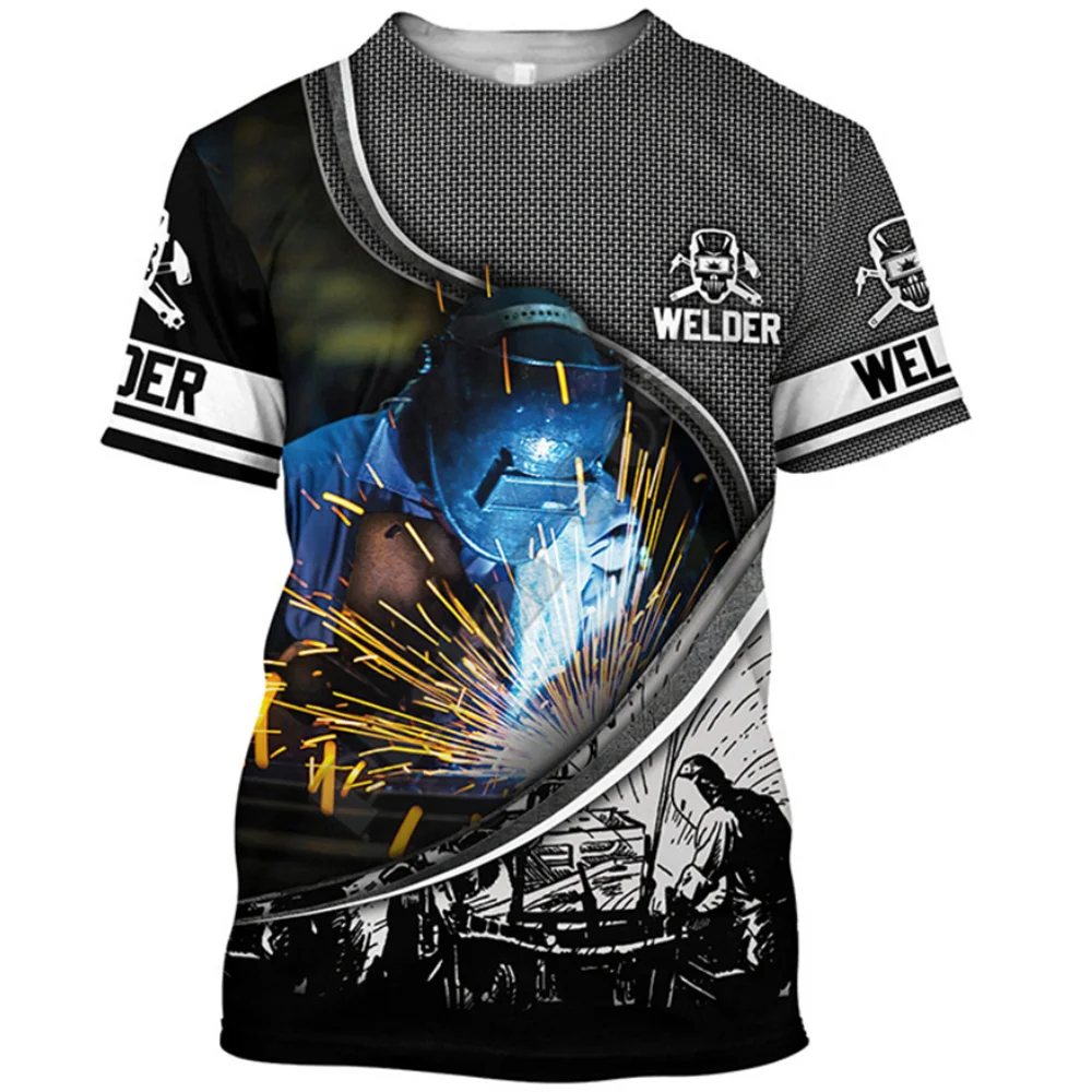 2023 New Men's T-shirt Welder Shirt Workwear Men Oversized Casual Short Sleeve Tees Summer Cotton Streetwear Tops Daily Pullover