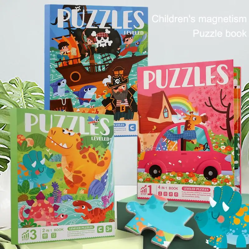 

Kids Magnetic Puzzle Cartoon Animal Car Fruit Pattern Puzzle Birthday Gift Early Educational Game Puzzle Book