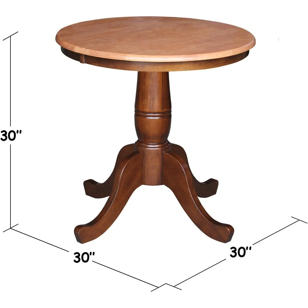 30 Inch Round Solid Wood Dining Table Pedestal Style Butcher Block Design Easy Assembly Residential Use 3