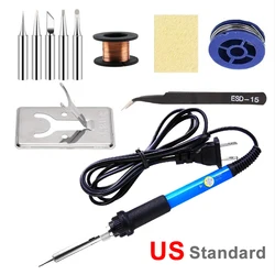 Adjustable Temperature Electric Soldering Iron Kit - 60W Professional Soldering Tool Set (7 in 1 blue US)