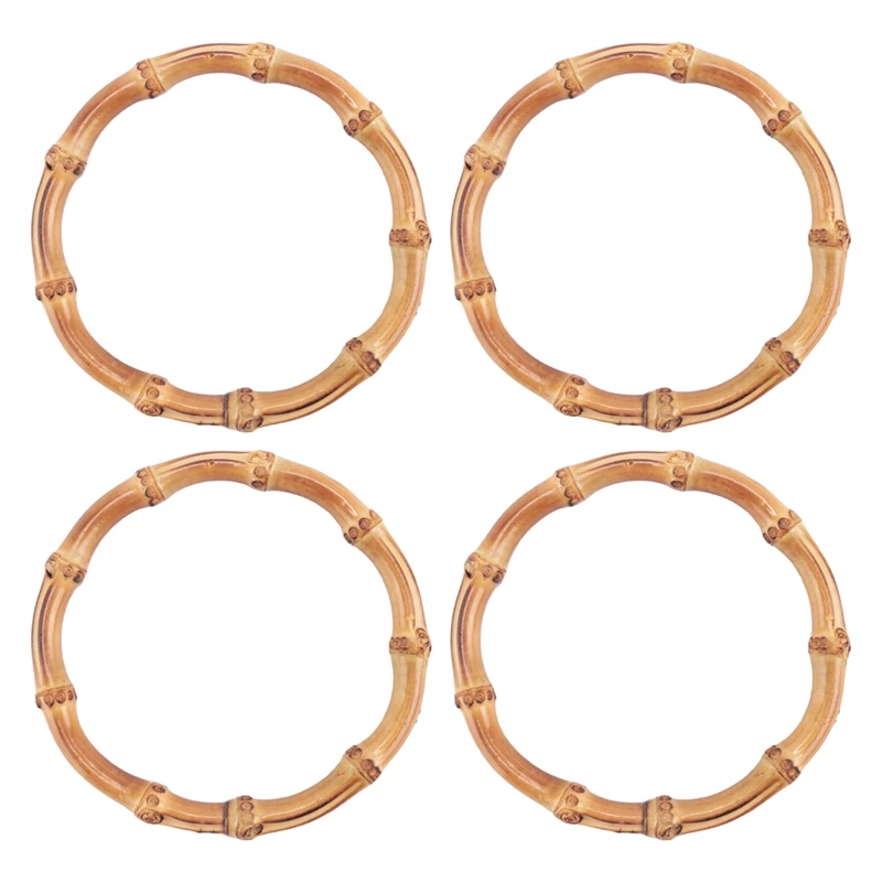 Y17A 4Pcs Wooden Round Bamboo Bag Handle Replacements Handmade Bag Purse Making Handles For Handbag Crafting