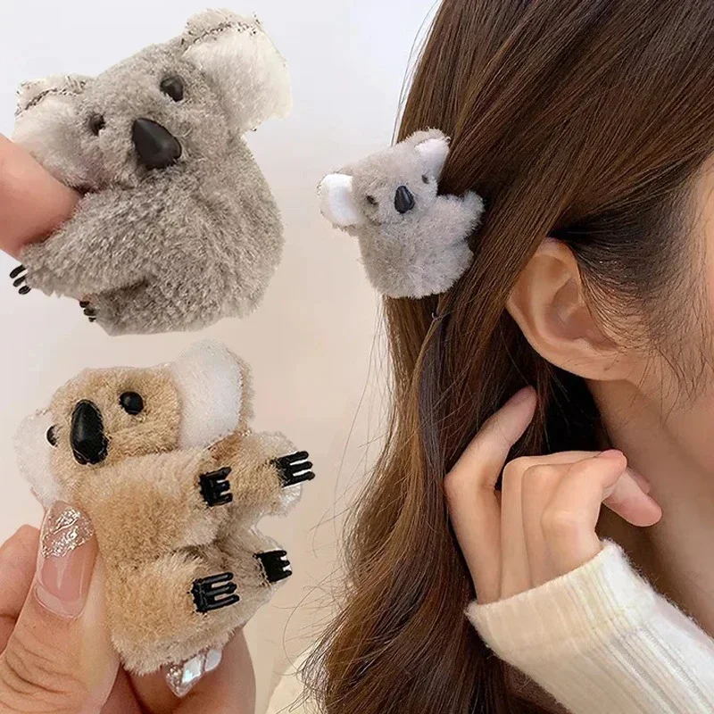Cute Fluffy Koala Bear Hair Clips, Super Soft Plush Animal Hairpins, Koala Claw Barrettes for Women & Girls, Hair Accessories