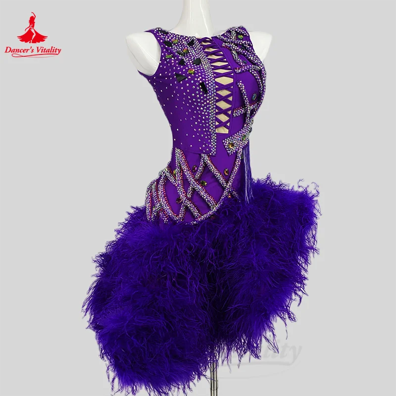 

Женские платья для латиноамериканских танцев, профессиональная юбка с бахромой для выступлений, детское женское платье для латиноамериканских танцев