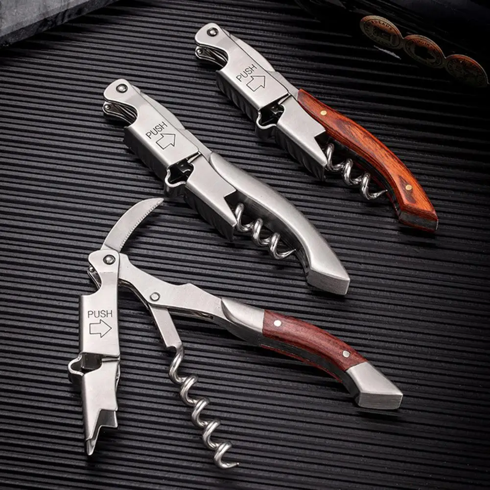 

Professional Red Wine Opener Labor-saving Wine Cork Remover Stainless-Steel Corkscrew With Wooden Handle Kitchen Bar Accessories