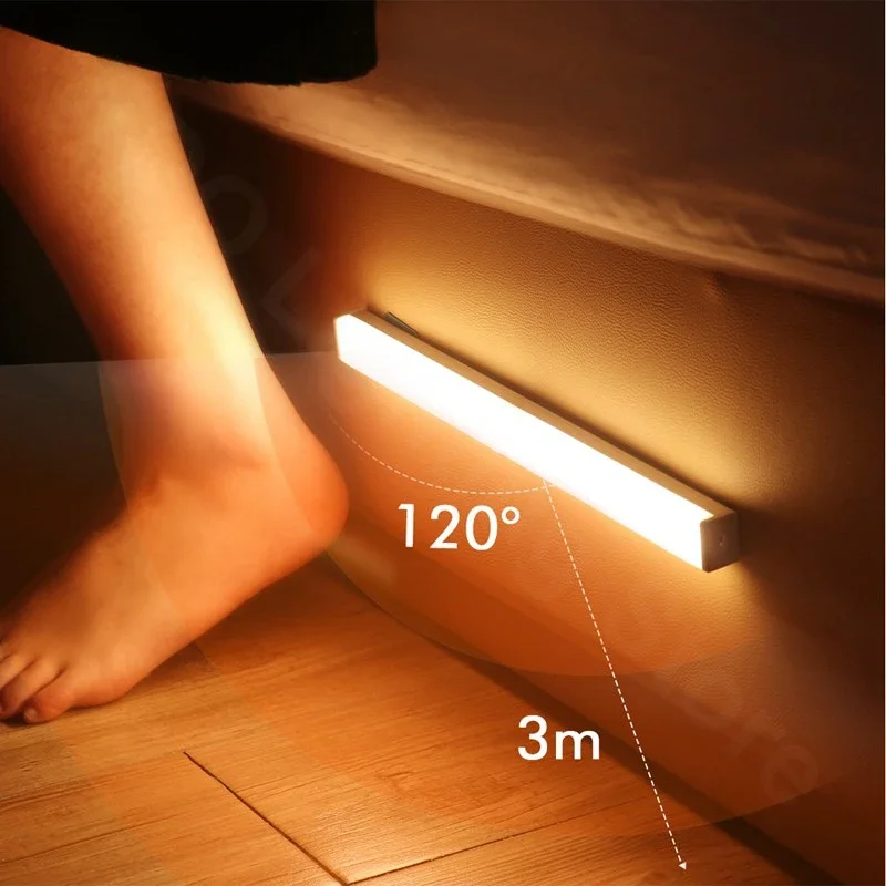Motion Activated LED Bar USB Rechargeable Magnetic Night Light for Kitchen Cabinet Bedside Room Portable Sensor Lamp