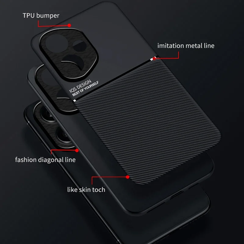 Moire Leder TPU Rahmen Stoßstange Fall Für Honor 400 Pro Integrierte Auto Magnetische Zurück Abdeckung Für Honor 400 200 300 Pro Lite Fall – Detail 3