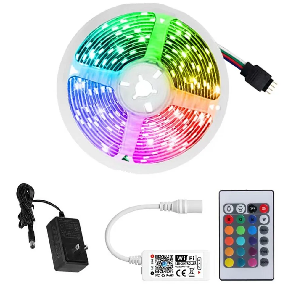 5050 RGB LED Strip Phone Control Wireless WiFi Tape Works With  Alexa Google Home IFFFT DC 12V Flexible Strip Light+Power
