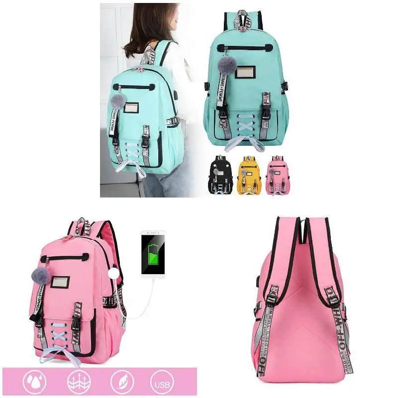 

Large School Bag With USB Port Anti Theft Backpack Knapsack For School Travel