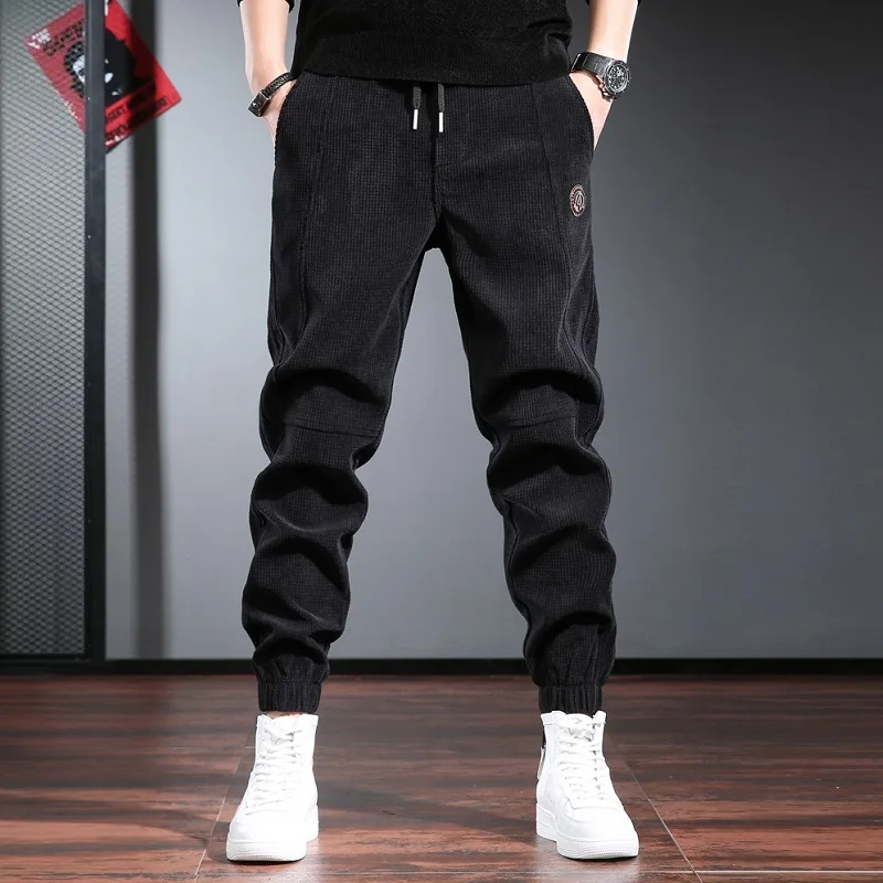 Autumn Fashion Corduroy Pants Men Sport Baggy Pants Streetwear Casual Coffee Elastic Waist Drawstring Jogging Trousers