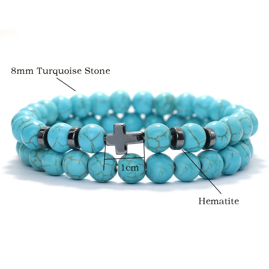 Men Wooden Cross Hematite Healing Beaded Wrap Bracelet Set
