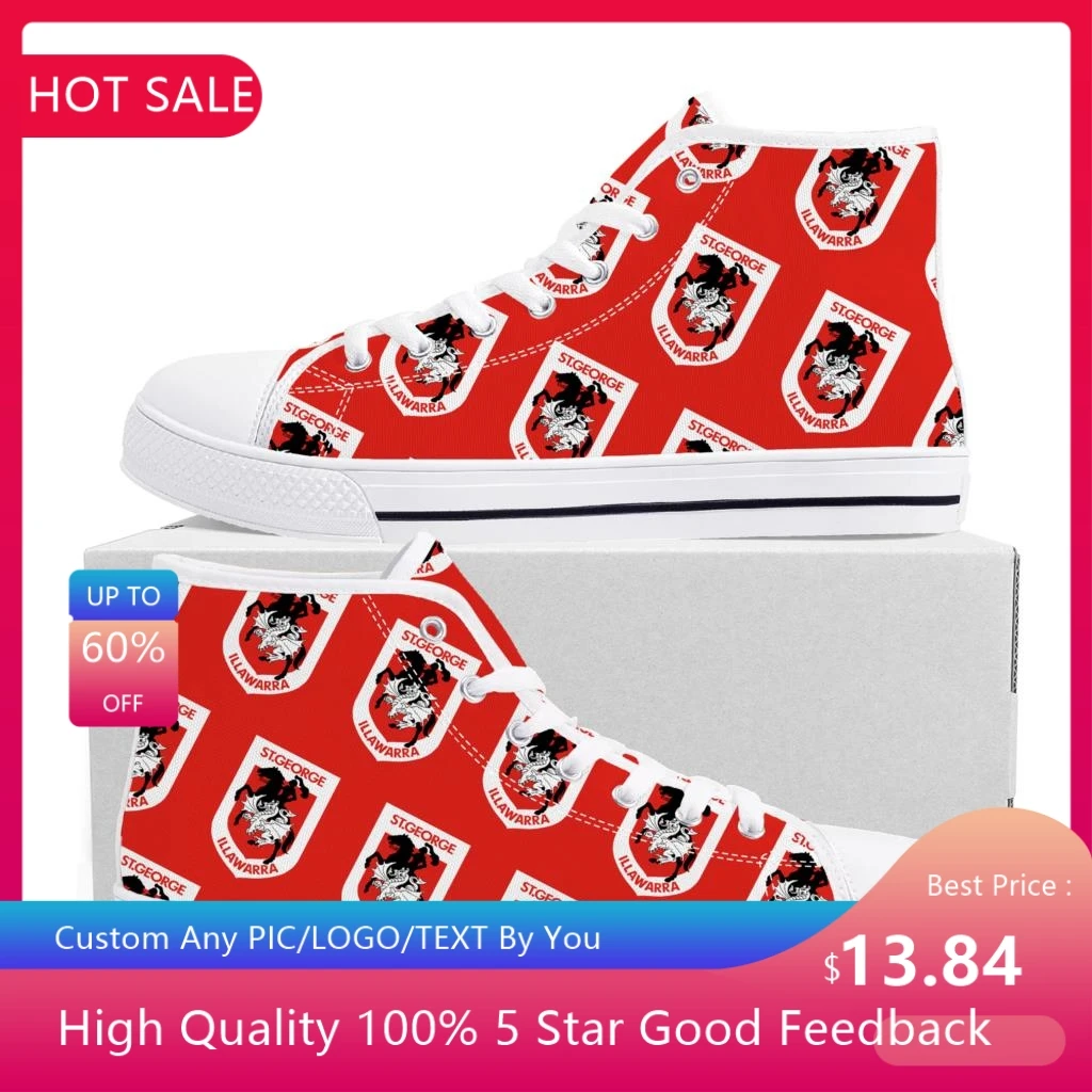 

Женские и мужские кроссовки St.George Illawarra, высокие кроссовки с австралийским регби, повседневные холщовые кроссовки для подростков, обувь «сделай сам»