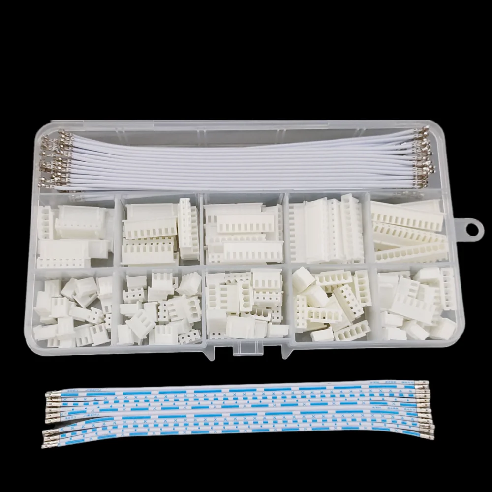 XH 2,54 mm 2/3/4/5/6/7/8/9/10/12-poliges Steckverbinder-Set mit doppelköpfigem, vorgekromtem 24AWG-Flachbandkabel-Drahtadapter JST-XH-Gehäuse