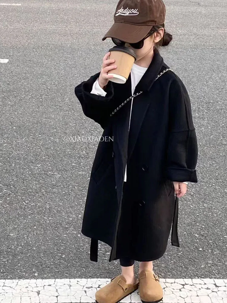 Wool Girls Korean Childrens Clothing Autumn Spring Middle Length Woolen Cloth Overcoat girls winter coat,girls outerwear