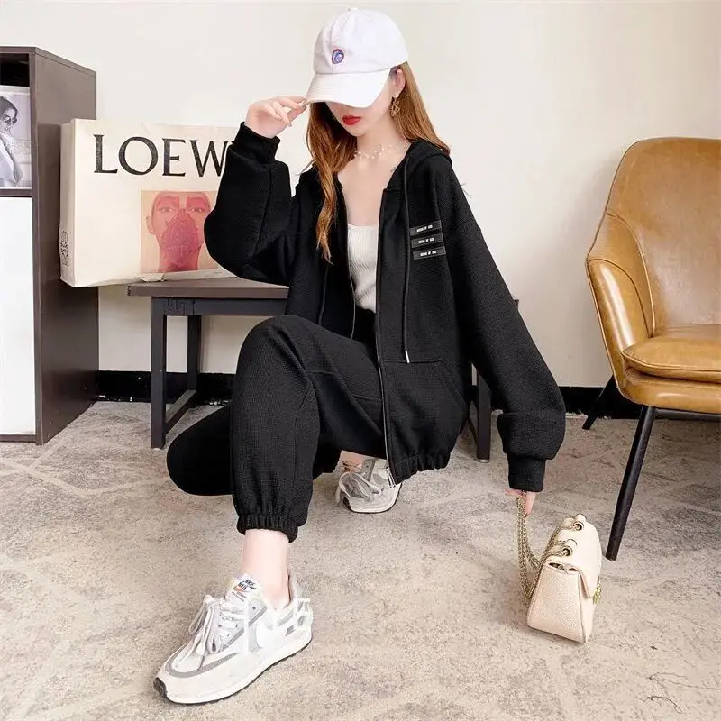 2023 Spring and Autumn New Large Set Korean Casual Sports Loose Cardigan Jacket Casual Sports Pants Two-piece Set