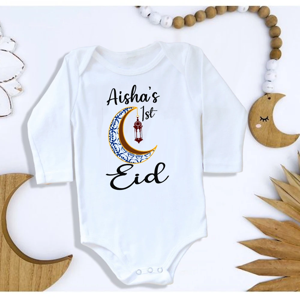 Personalised Eid Ramadan Baby Rompers Custom Infant Long Sleeve Jumpsuit Eid Boys Girls Clothes Islamic Muslim Holiday Outfits 5