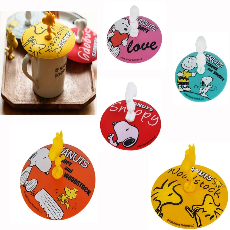 

Cartoon Kawaii Snoopy Anime Silicone Cup Lid Mug Lid Universal Model Animal Round Cup Lid Cute Safe Cover Decoration Kid Gift