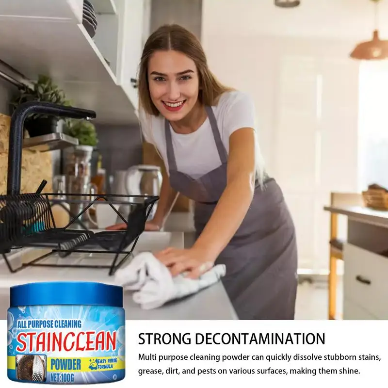 Cleaning Powder All-Purpose Household Cleaners 100g Powerful And Protective Kitchen Cleaner Powder With Sponge For Porcelain