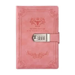 Retro Password Protected Diary with Lock - 200 Pages, Thickened Creative Notebook - A5 (Pink)