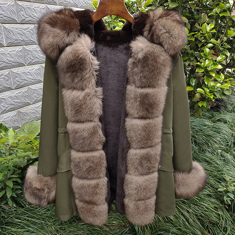 Popular Super Large Fox Fur Collar Placket Warmth Pai Ke Fu New Fashion Style Keep Warm Coat For Women  Black Real Coat