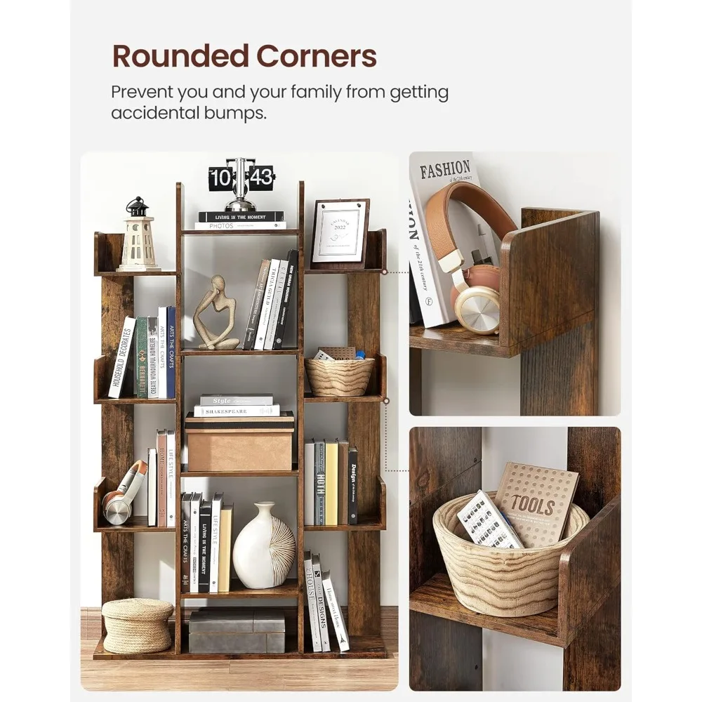 Bookshelf, Tree-Shaped Bookcase with 13 Storage Shelves, Rounded Corners 5