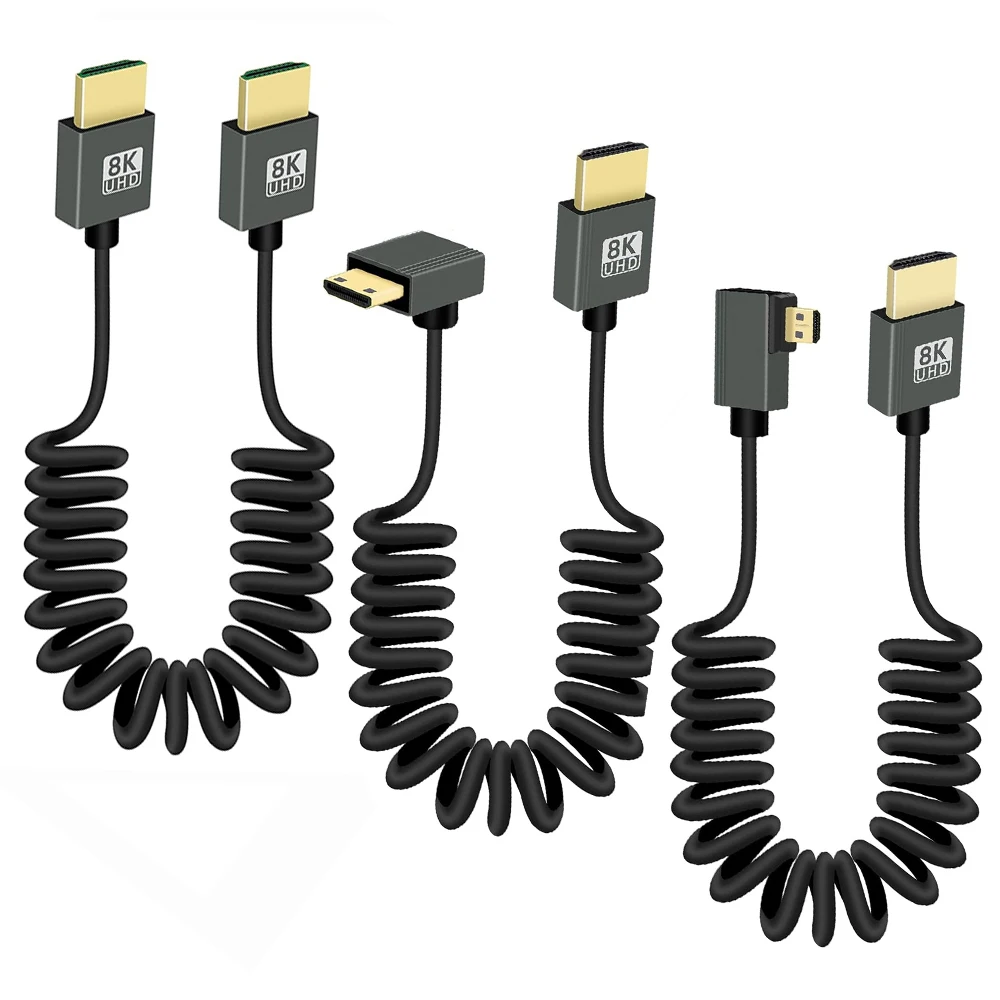 Ultra High-Speed Coiled 8K HDMI Cable with eARC and HDR Support for Cameras, Monitors, and Gaming​​