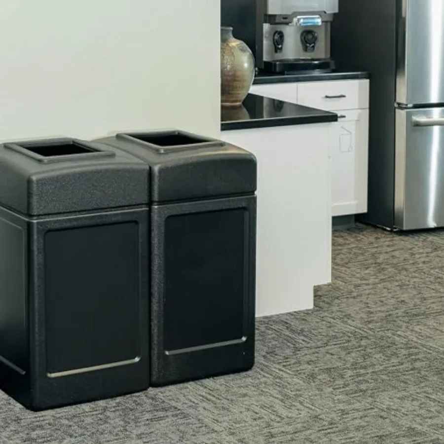 732101 OpenTop Indoor Outdoor Square 42 Gallon Large Waste Trash Container Bin Black for Efficient Waste Management in Resident