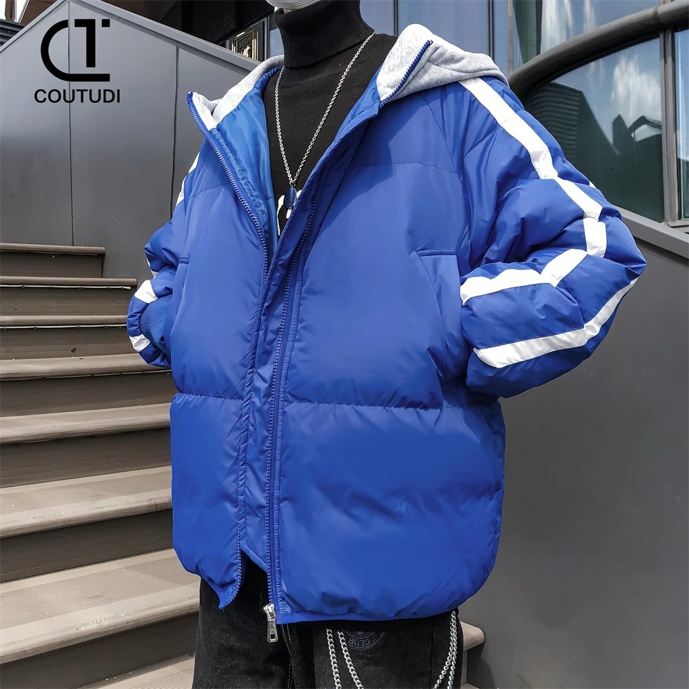 COUTUDI-Men's Winter Hooded Color Matching Coat, Plus Size, Bread Clothing, Male Casual Jacket, Parkas, Winter