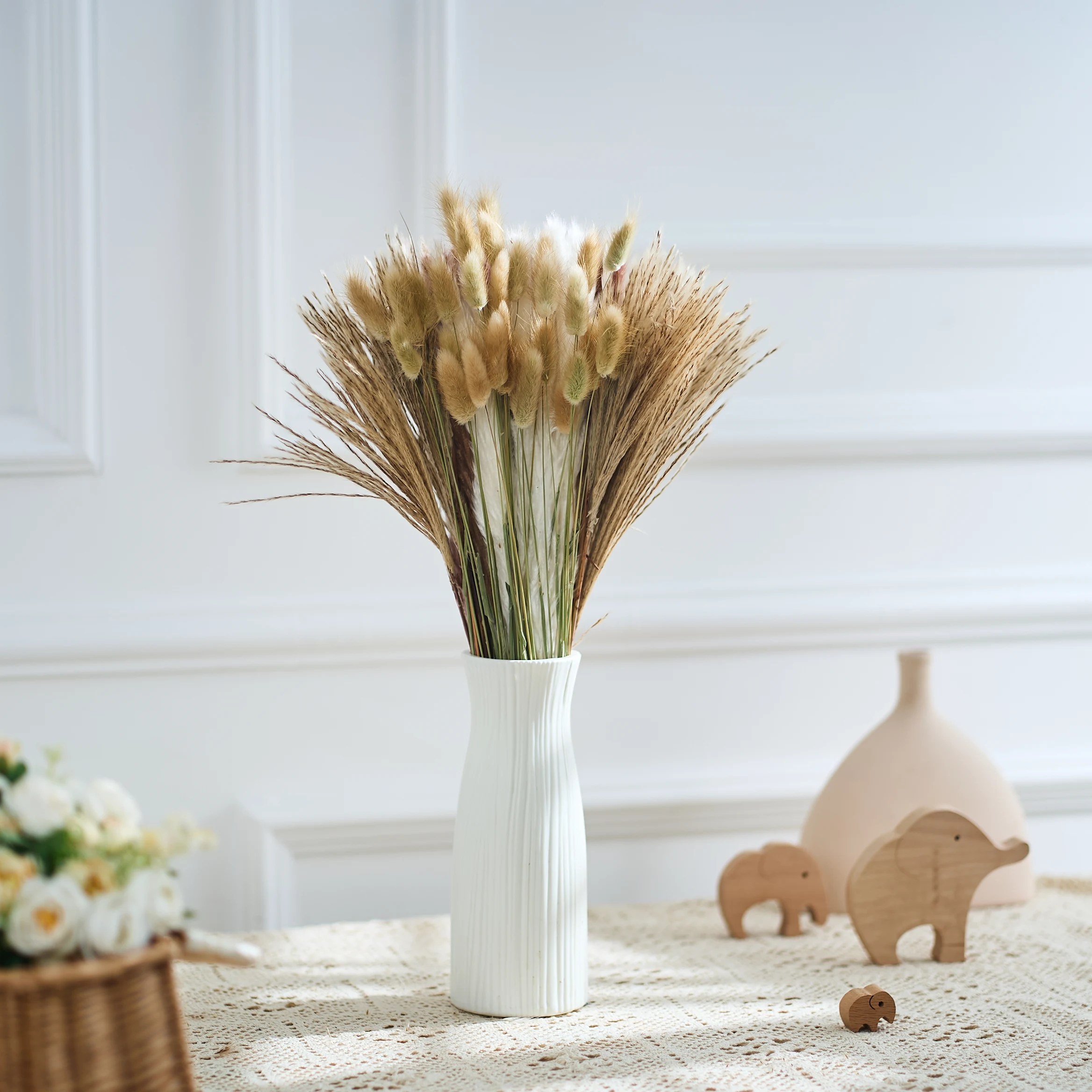 

85PCS Fluffy Pampa Grass Natural Dried Flowers Bouquet Boho Style Home for Wedding Decoration Nordic Living Room Christmas Decor