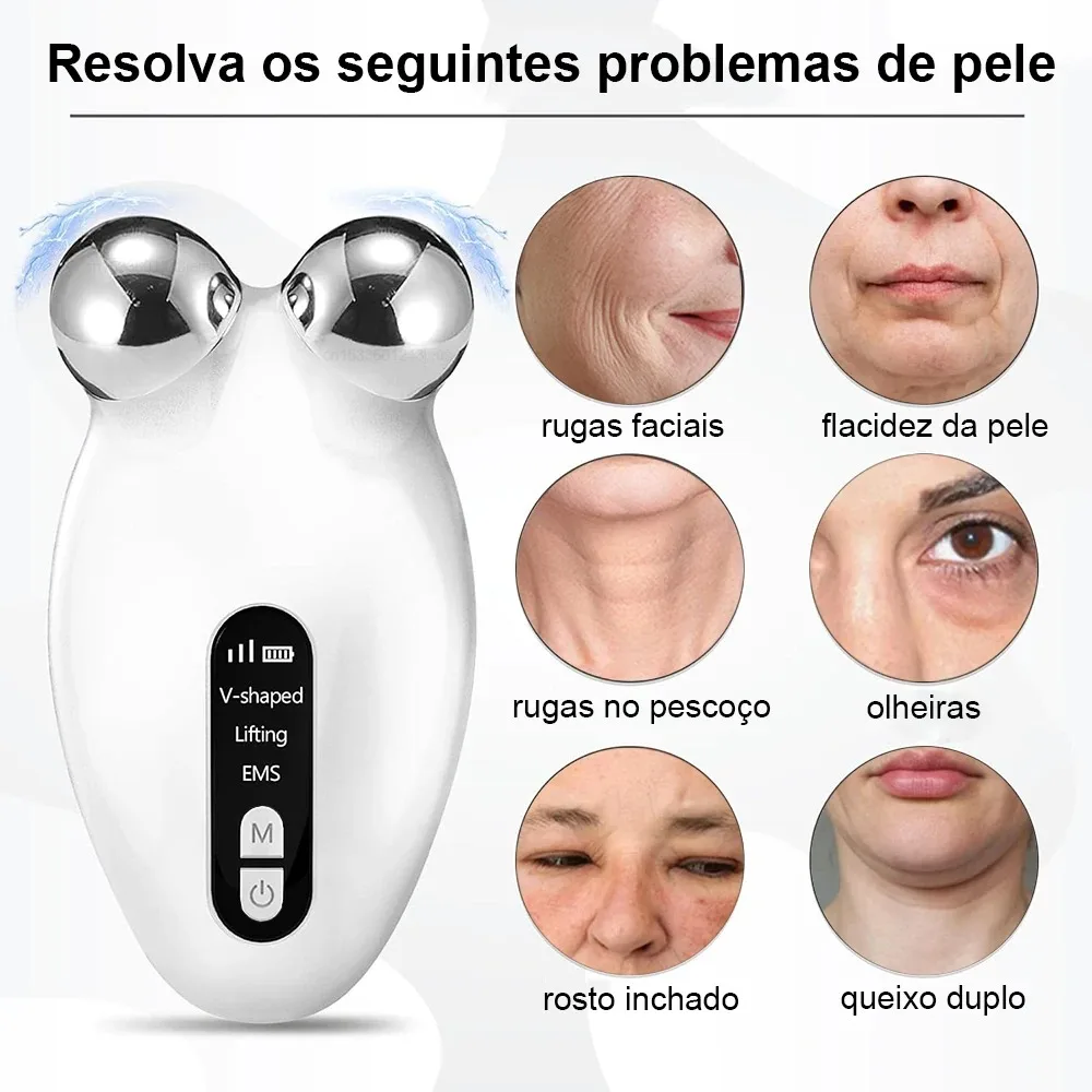 Face Lifting 3D Roller Massager Machine EMS Microcurrent Blue Red Light Therapy V Shaped Double Chin Remover Face Tighting Tool