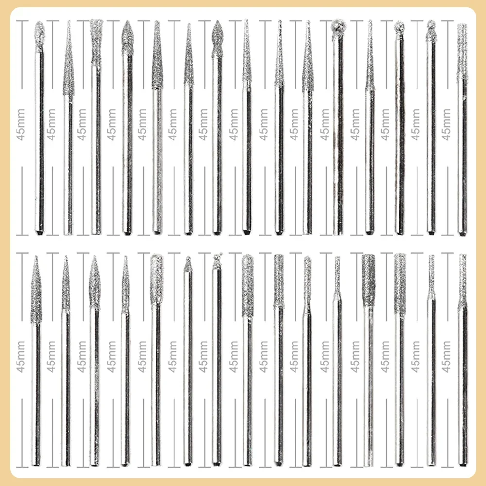 Kit De 30 Fraises Diamantées Tige 2.35mm Pour Dremel Et Mini-perceuse - Neuf, Acier, 2 Ans Garantie