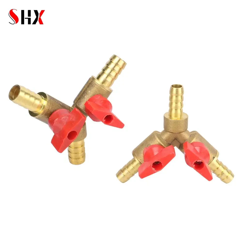 Brass Hose Barb Valve 6 8 10mm Y Type Three 3 Way Shut Off Ball Pipe Fitting Connector Adapter For Fuel Gas Water Oil Air