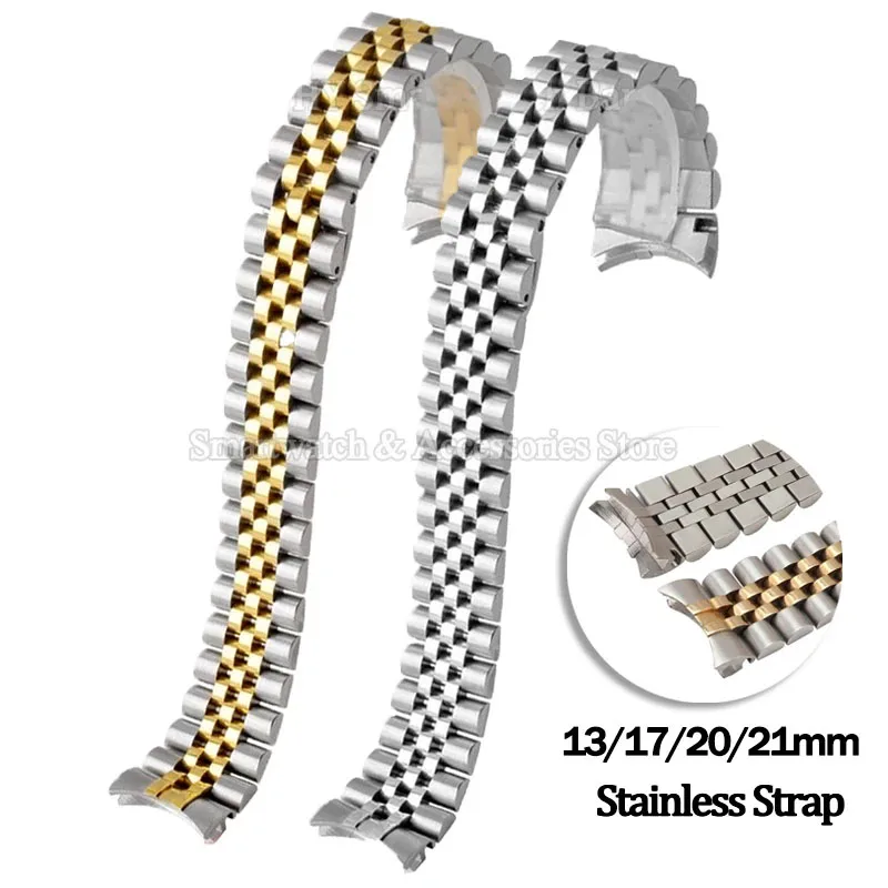 Elegant Stainless Steel Watch Strap with Folding Buckle and Curved End Design